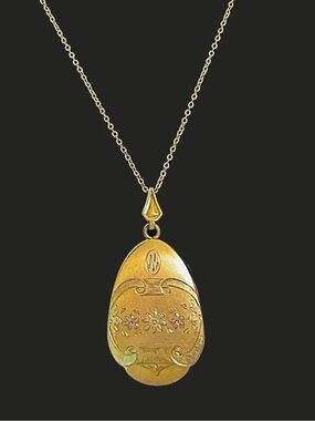 Vintage Gold Filled Floral Etched Locket Necklace Initial M
